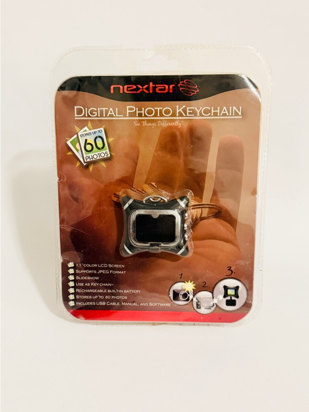 Nextar Digital Photo Keychain NIB - 1.1" LCD - Stores 60 Photos - Vintage Y2K